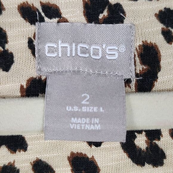 Chico's Leopard Print Bracelet Sleeve Tab Top Blouse Cotton Modal Blend Size L - Picture 2 of 10